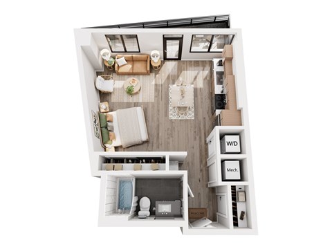 Floor plan for studio, 1 bath, 542 sqft